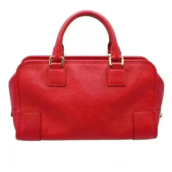 Loewe Amazona 28 Boston Leather Hand Bag Red Guaranteed Authentic - Picture 4 of 12